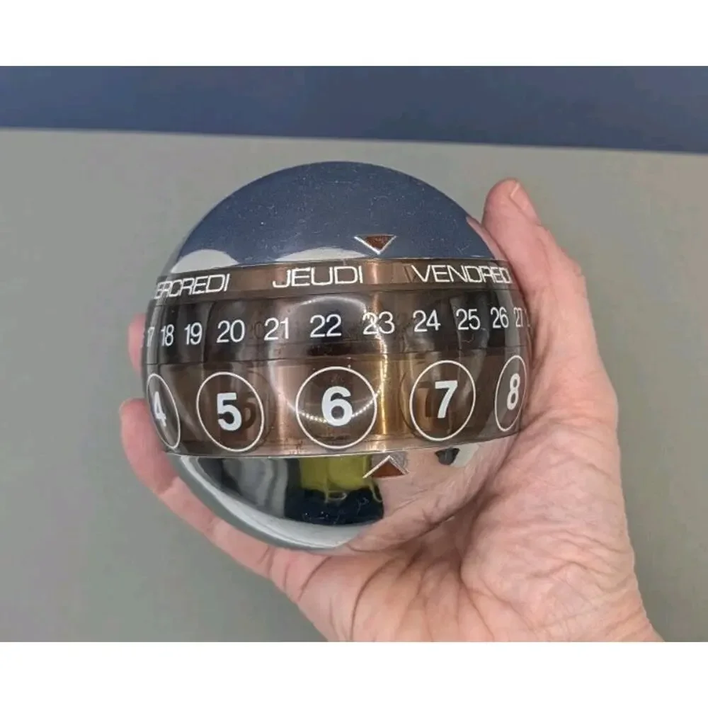 Space Age Ball Perpetual Calendar Mirror PORPHYRE Plastic France 1970s Chrome